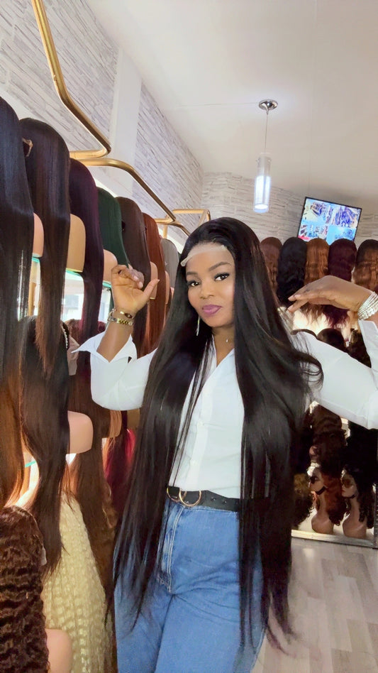 ✨Perruque Virgin hair 38 pouces Sans colle avec une lace closure 5x5 en premium Couleur 1b naturel ✨